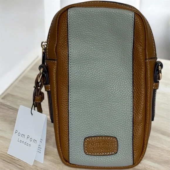 Pom Pom London pompom Tan and Gray Crossbody Bag NEW NWT - Picture 3 of 7